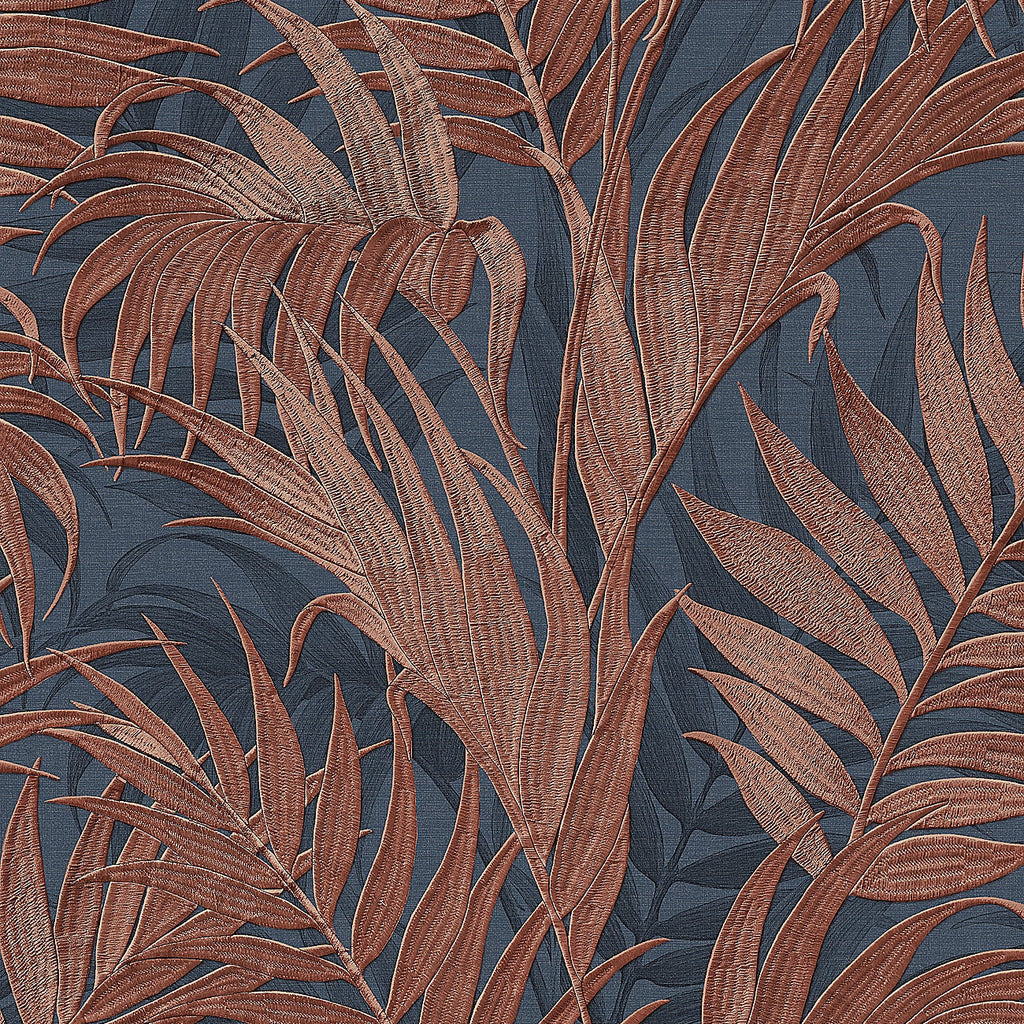 Embroidered Palm Wallpaper - Navy pattern