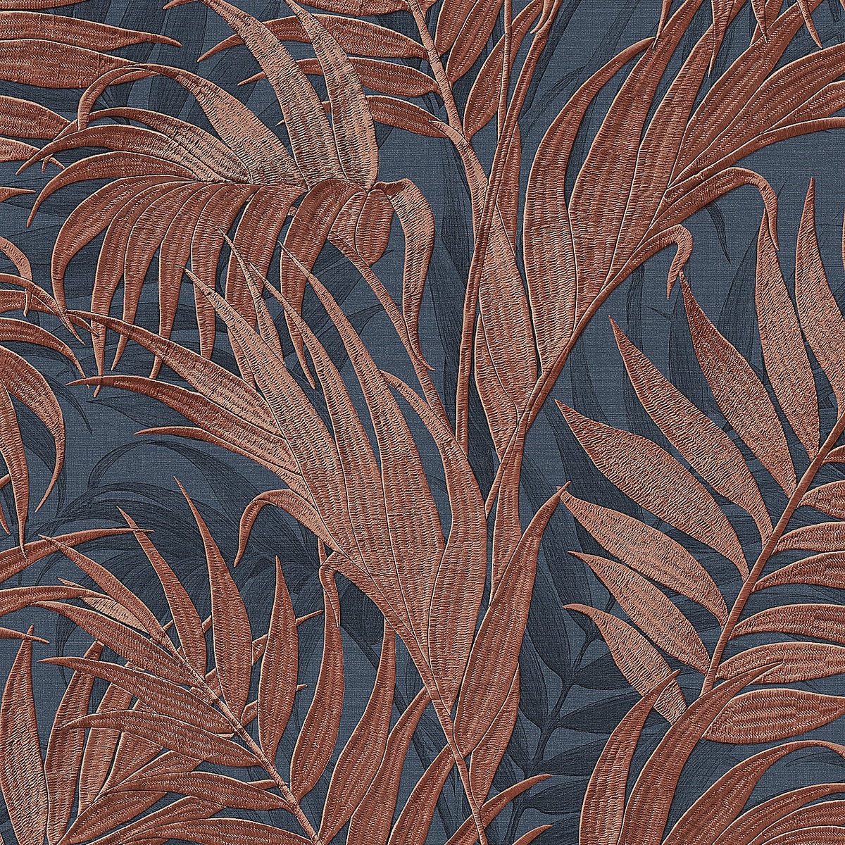 Embroidered Palm Wallpaper - Navy pattern
