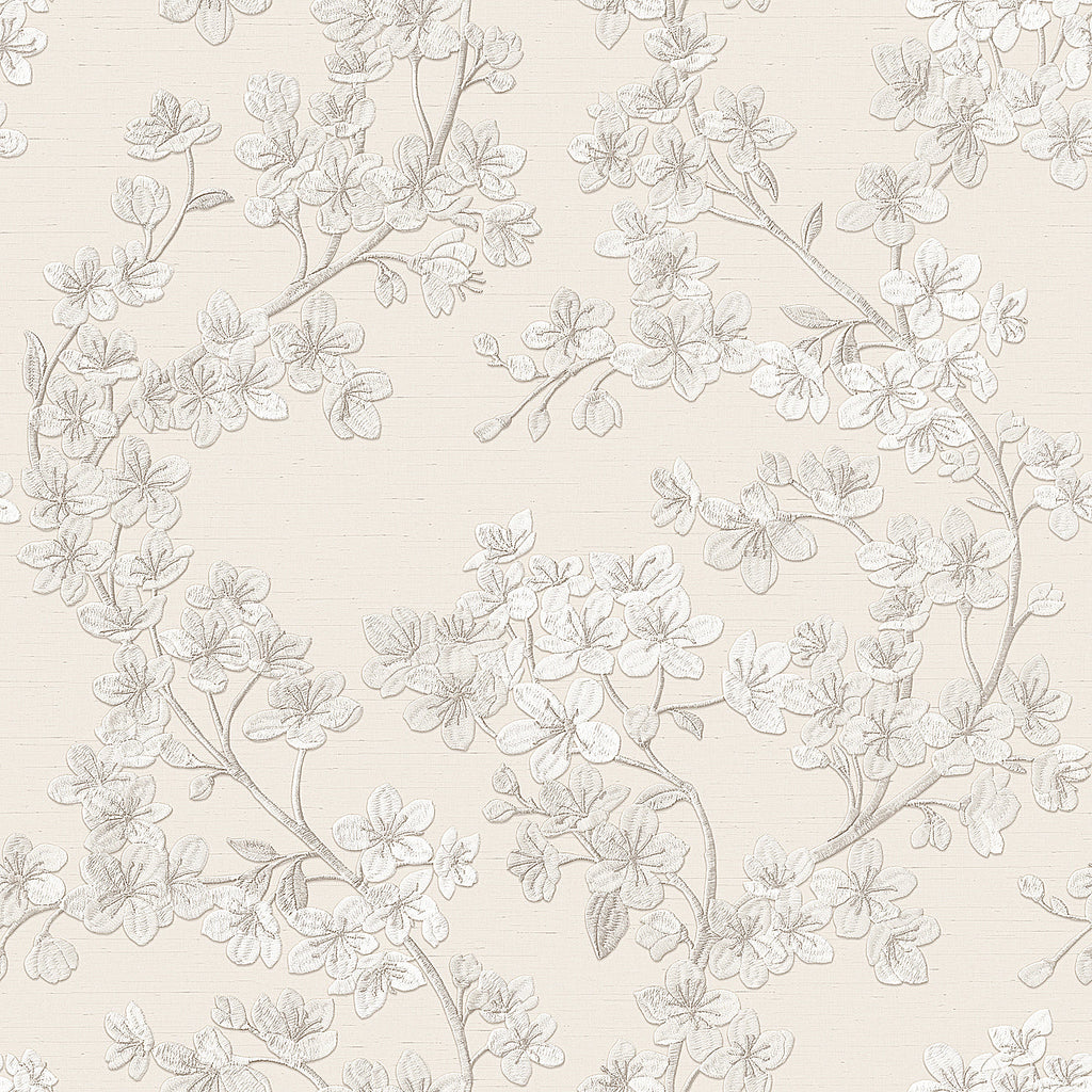 Embroidered Cherry Bloom Wallpaper - Silver pattern