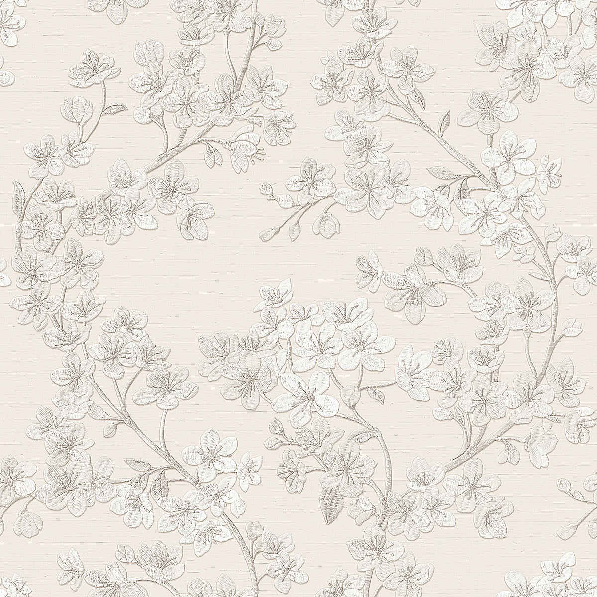 Embroidered Cherry Bloom Wallpaper - Silver pattern