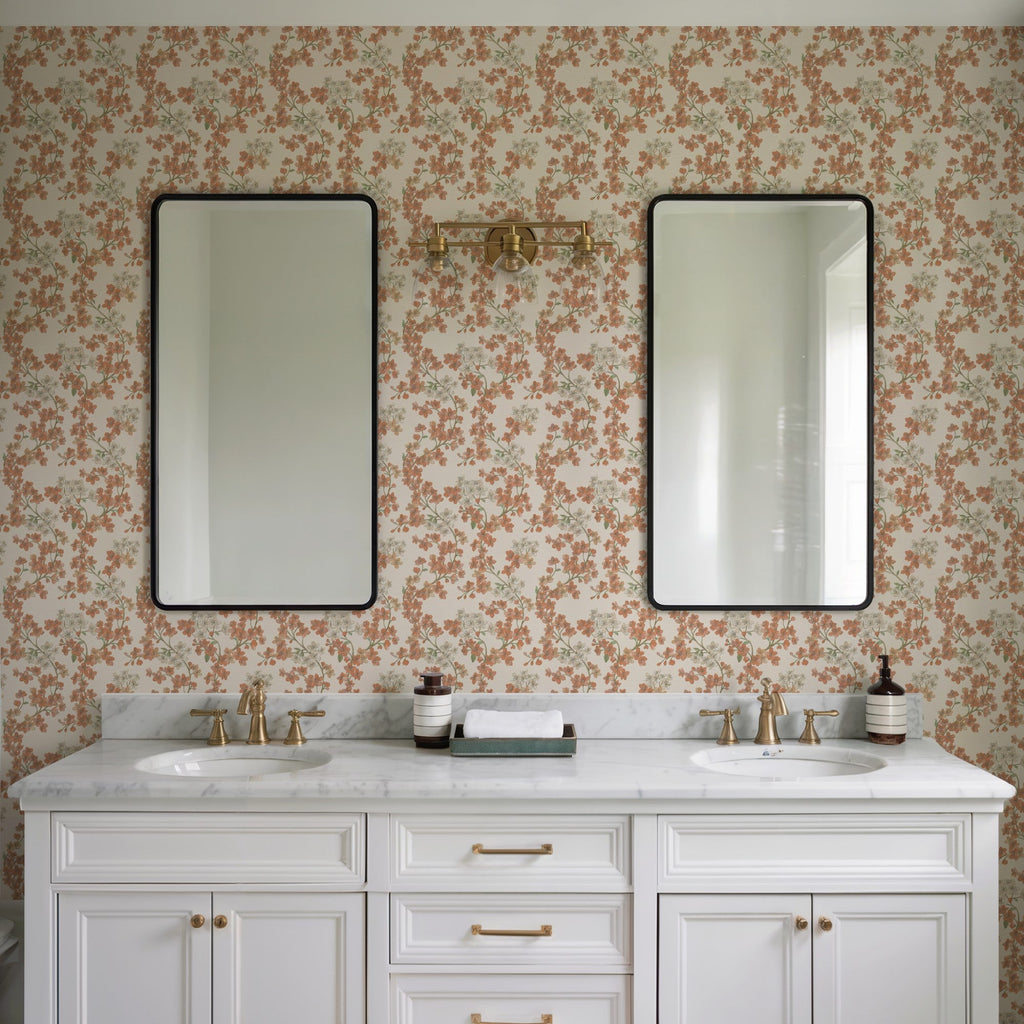 Embroidered Cherry Bloom Wallpaper - Orange room view