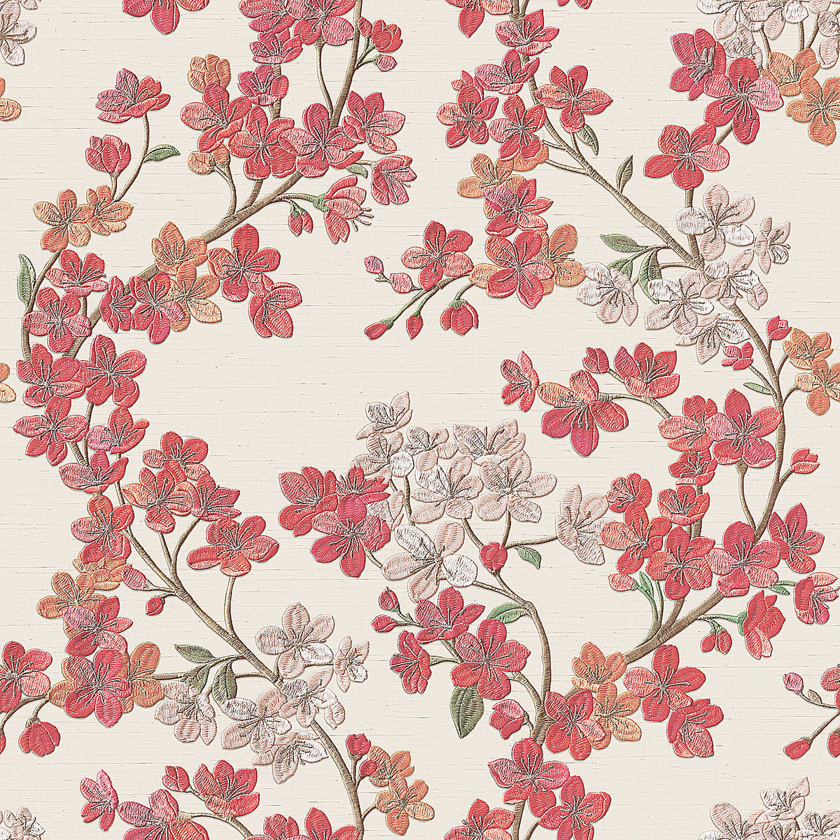 Embroidered Cherry Bloom Wallpaper - Pink pattern