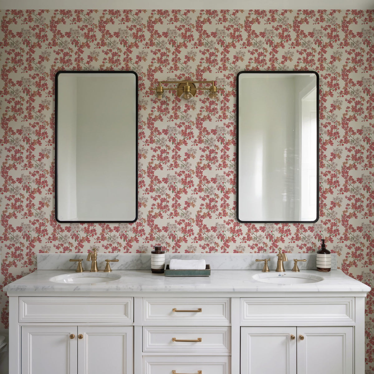 Embroidered Cherry Bloom Wallpaper - Pink room view