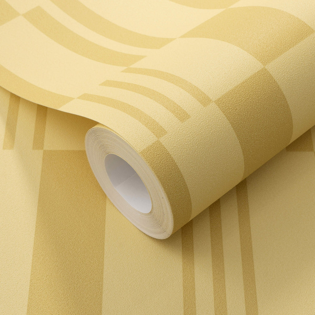 Sun Geo Stripe Wallpaper - Yellow room view