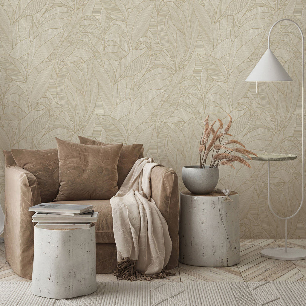 Silvana Leaves Wallpaper - Brown room view
