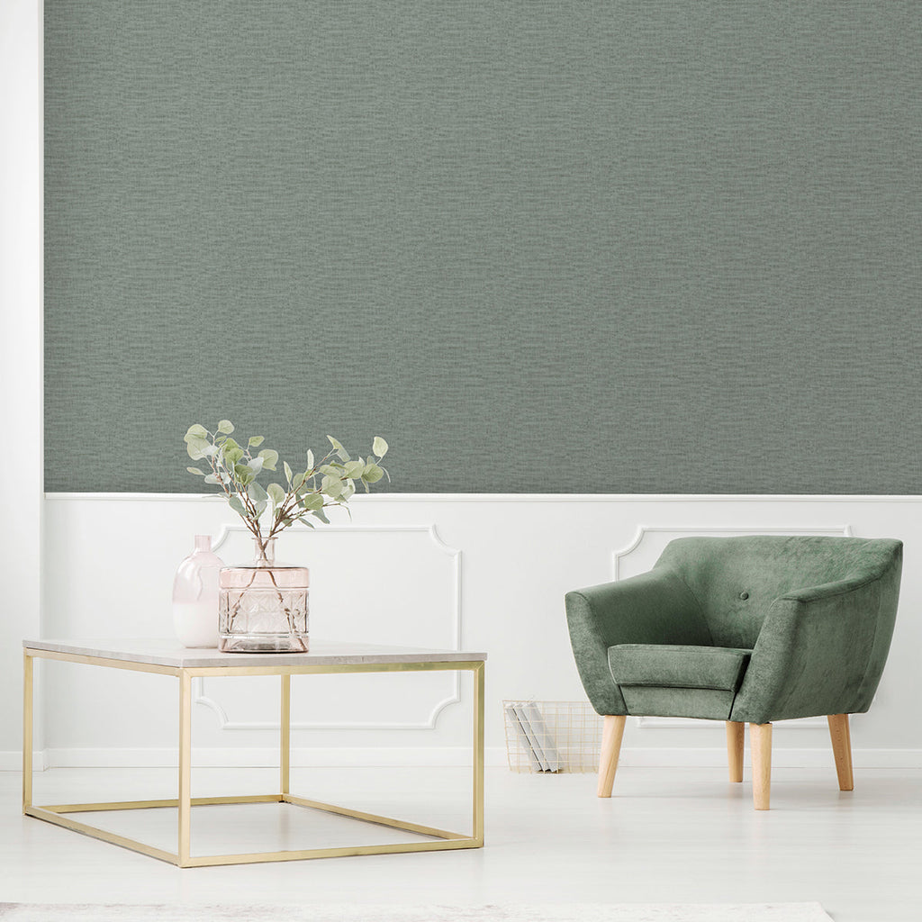 Antibes Linen Weave Texture Wallpaper - Green room view