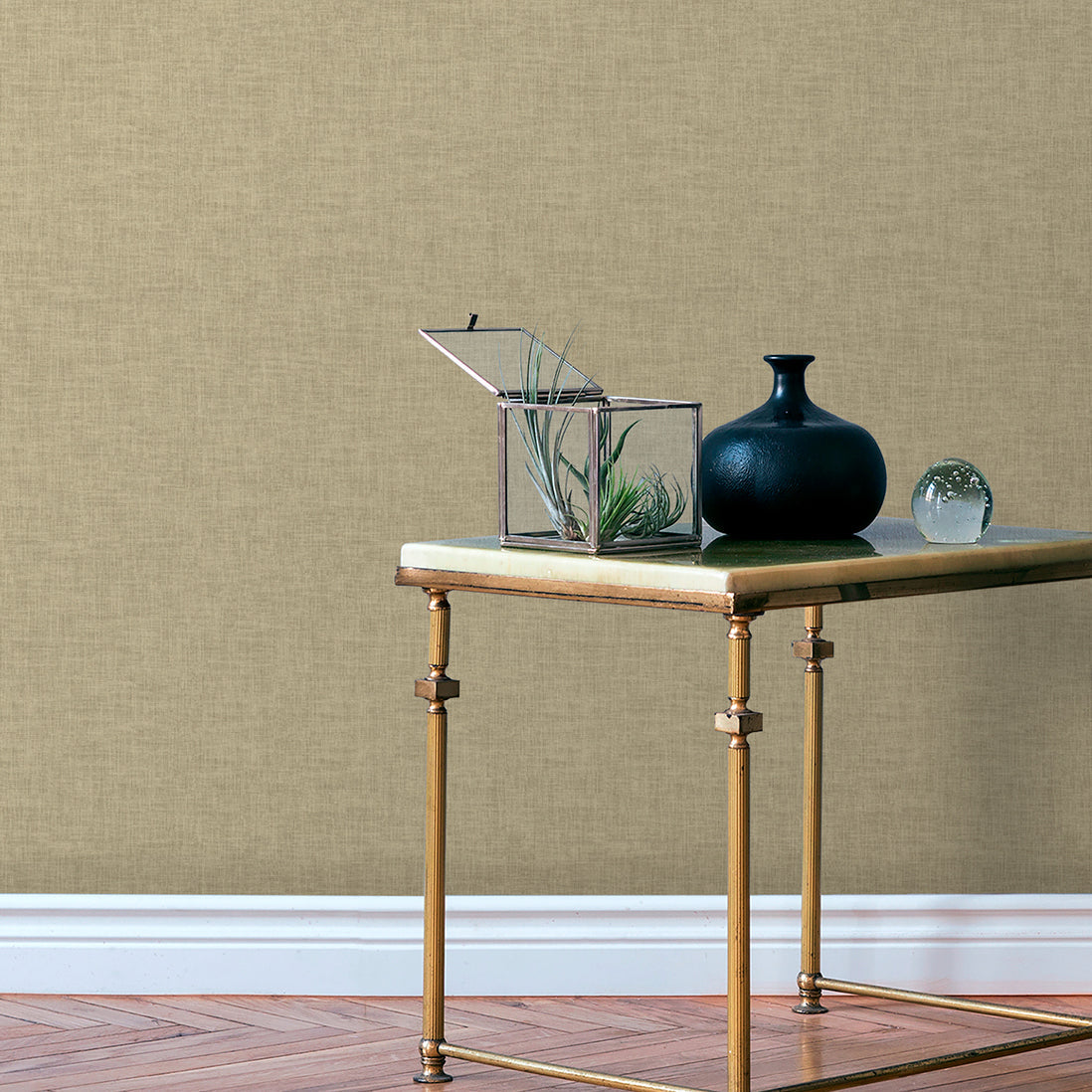 Antibes Linen Weave Texture Wallpaper - Sage room view