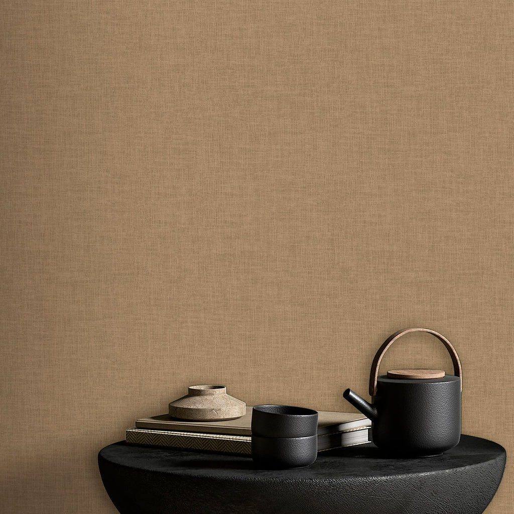 Antibes Linen Weave Texture Wallpaper - Brown room view