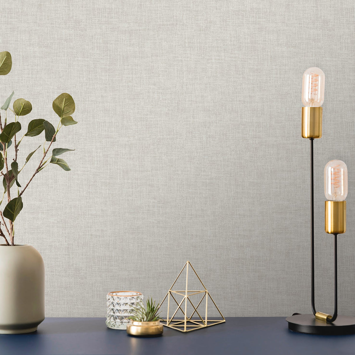 Antibes Linen Weave Texture Wallpaper - Beige room view