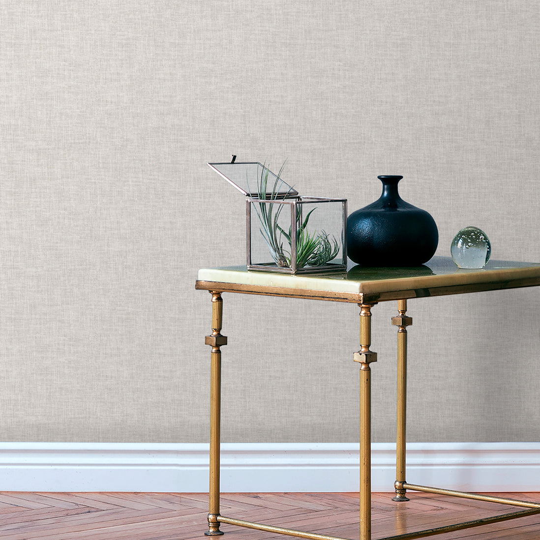 Antibes Linen Weave Texture Wallpaper - Light Gray room view