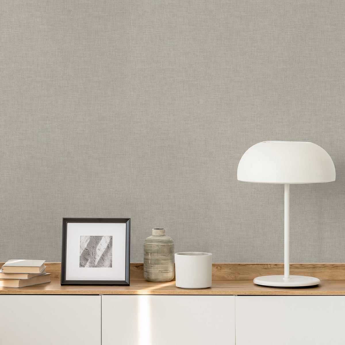 Antibes Linen Weave Texture Wallpaper - Taupe room view