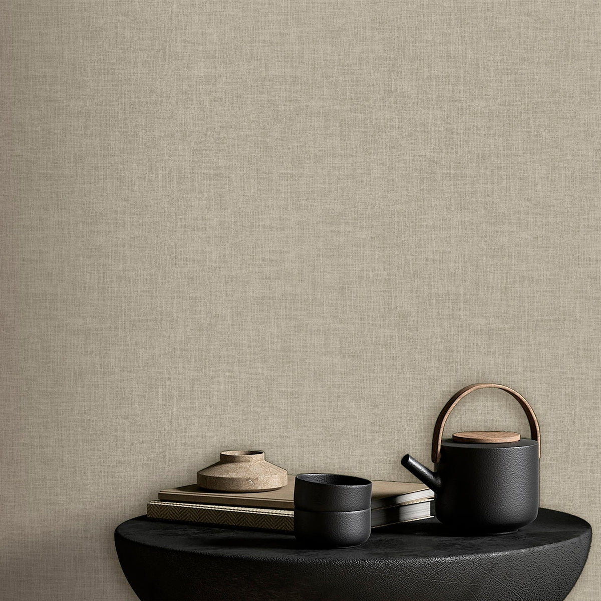 Antibes Linen Weave Texture Wallpaper - Sepia room view