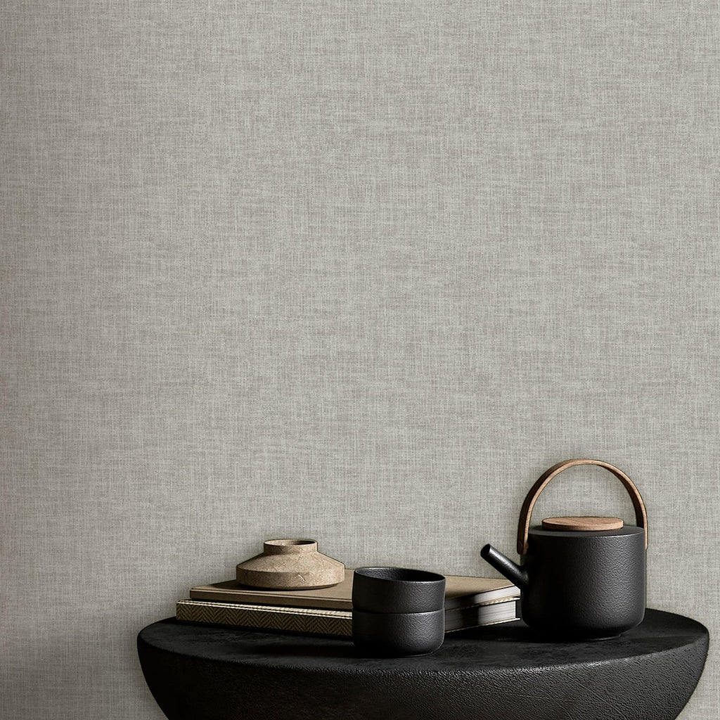 Antibes Linen Weave Texture Wallpaper - Gray room view