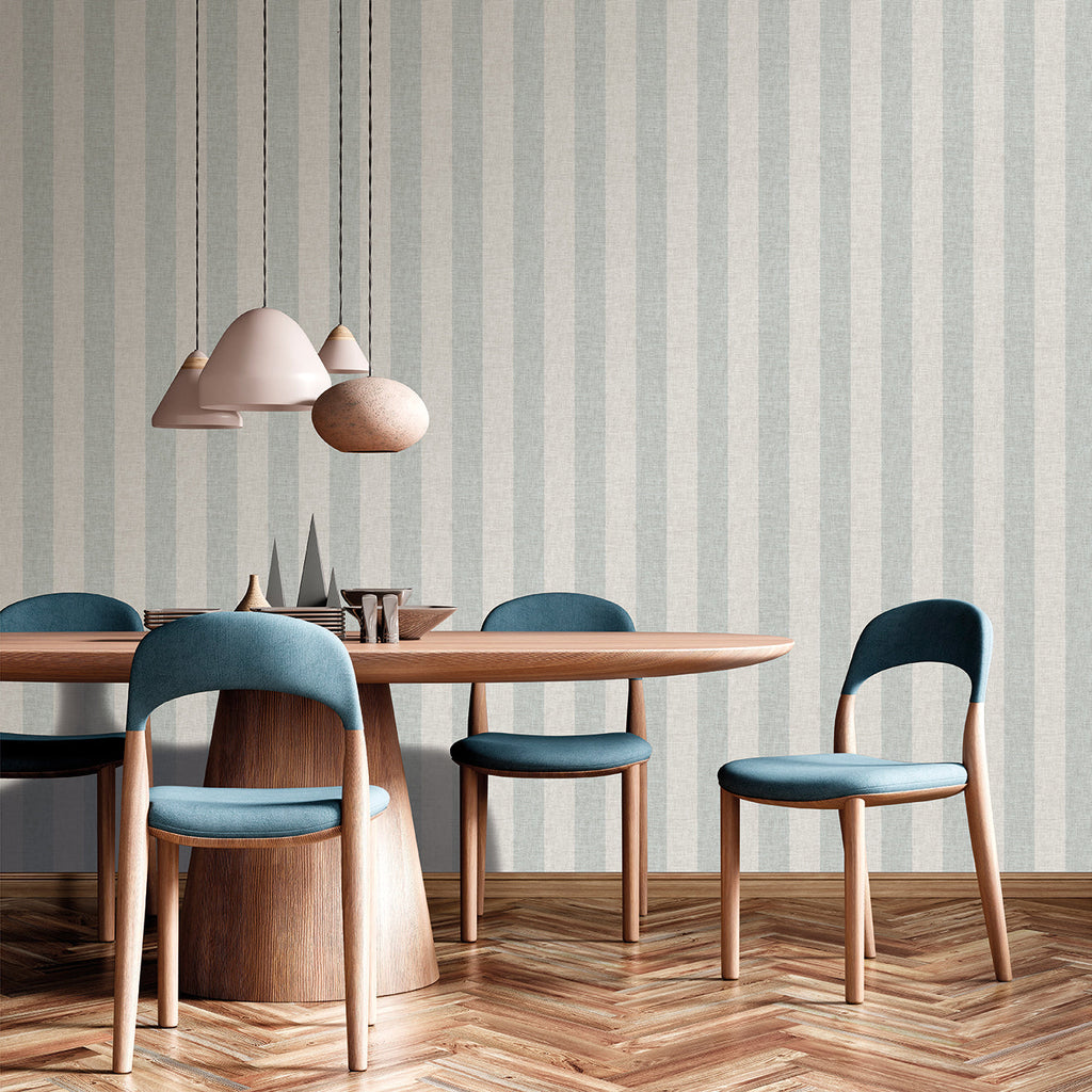 Antibes Linen Stripes Wallpaper - Blue room view