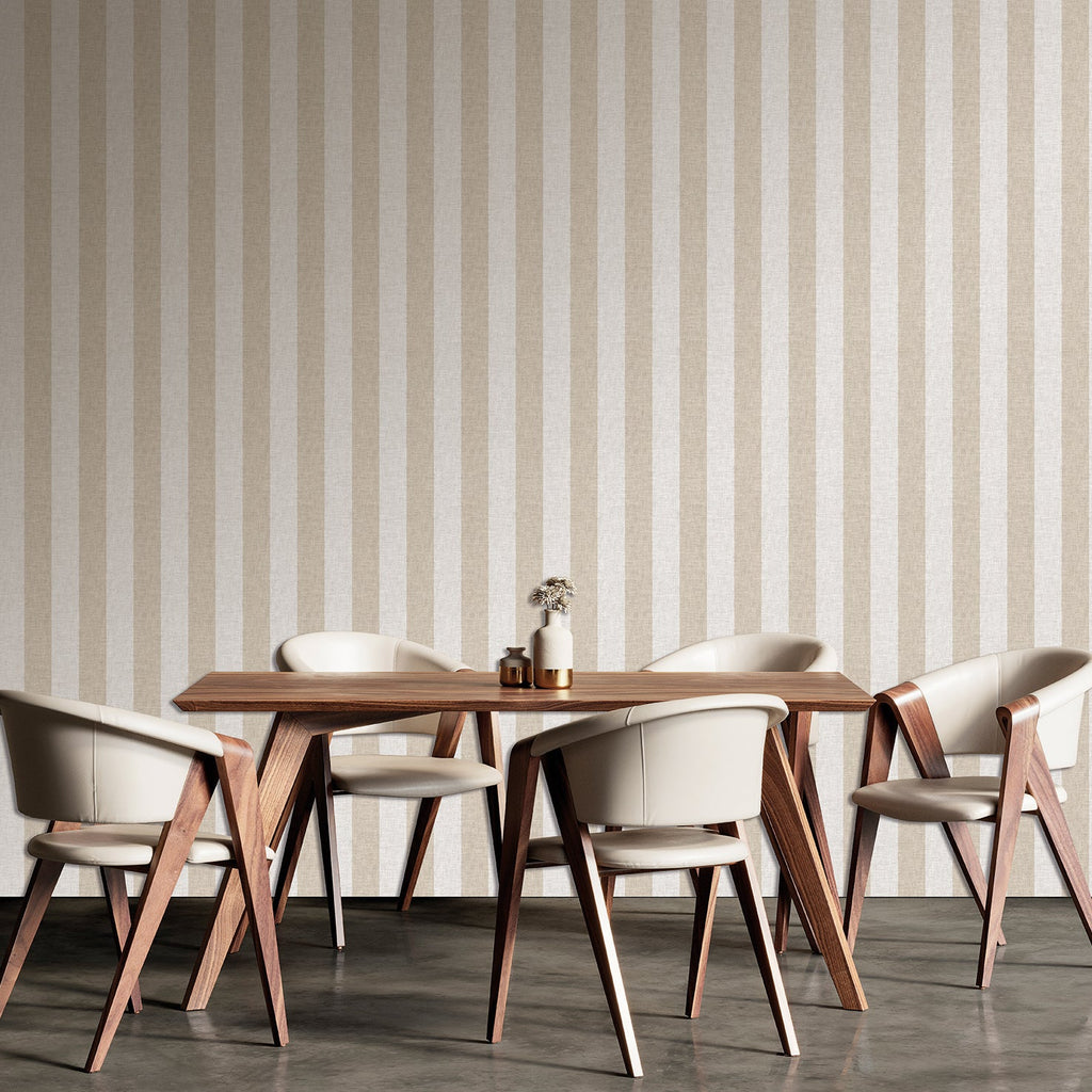 Antibes Linen Stripes Wallpaper - Taupe room view