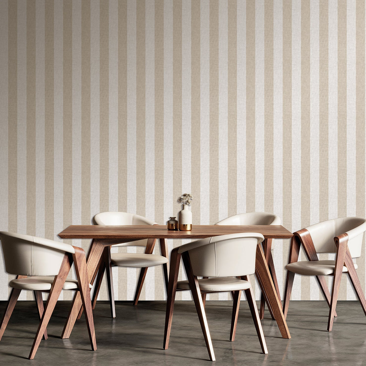 Antibes Linen Stripes Wallpaper - Taupe room view