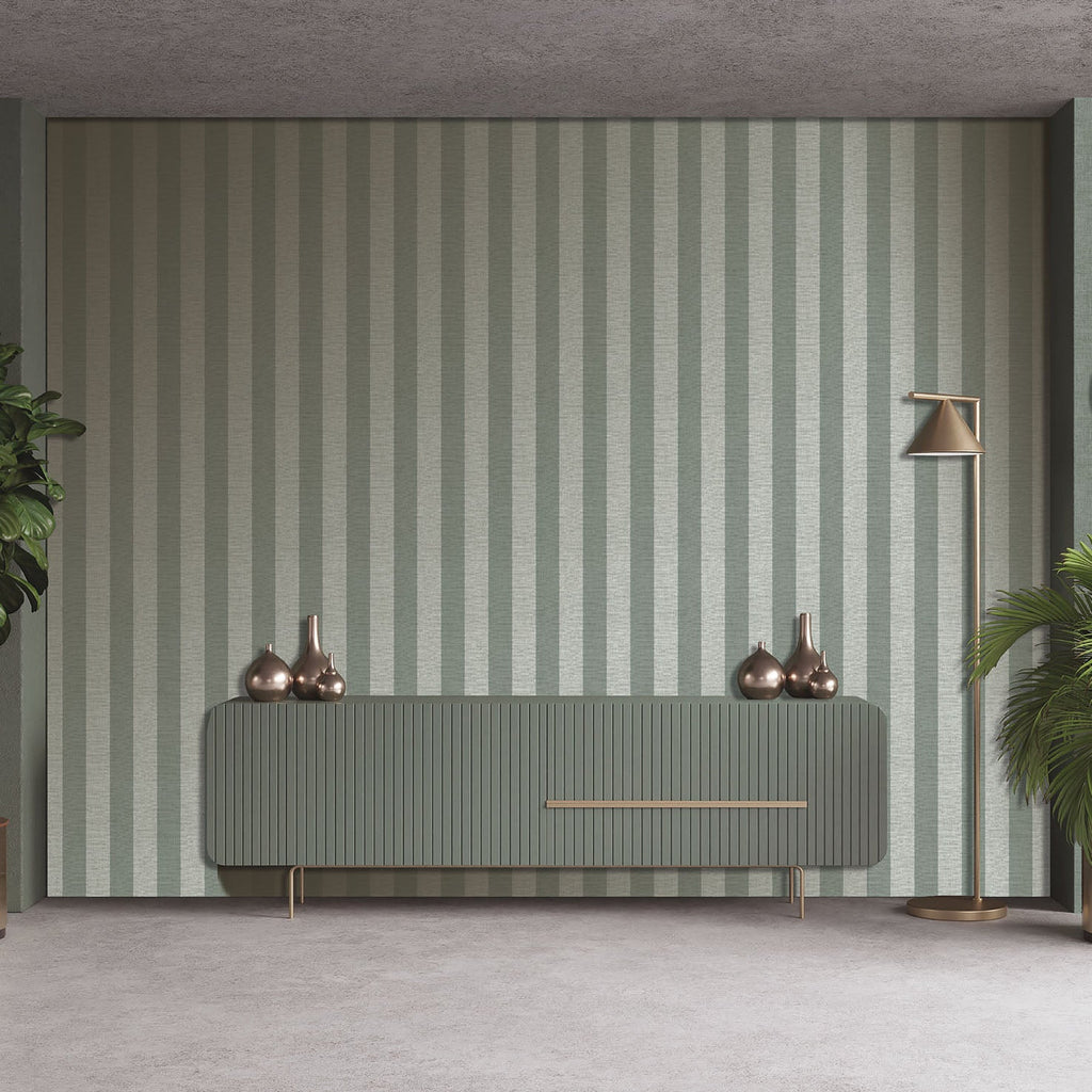 Antibes Linen Stripes Wallpaper - Green room view
