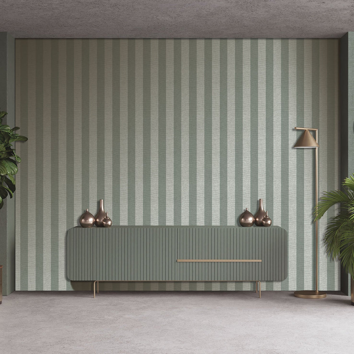 Antibes Linen Stripes Wallpaper - Green room view