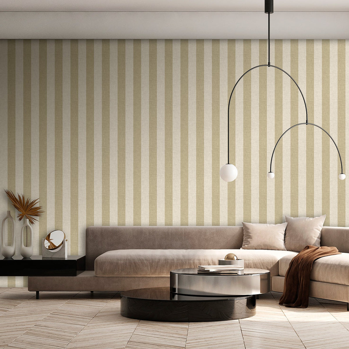 Antibes Linen Stripes Wallpaper - Sage room view