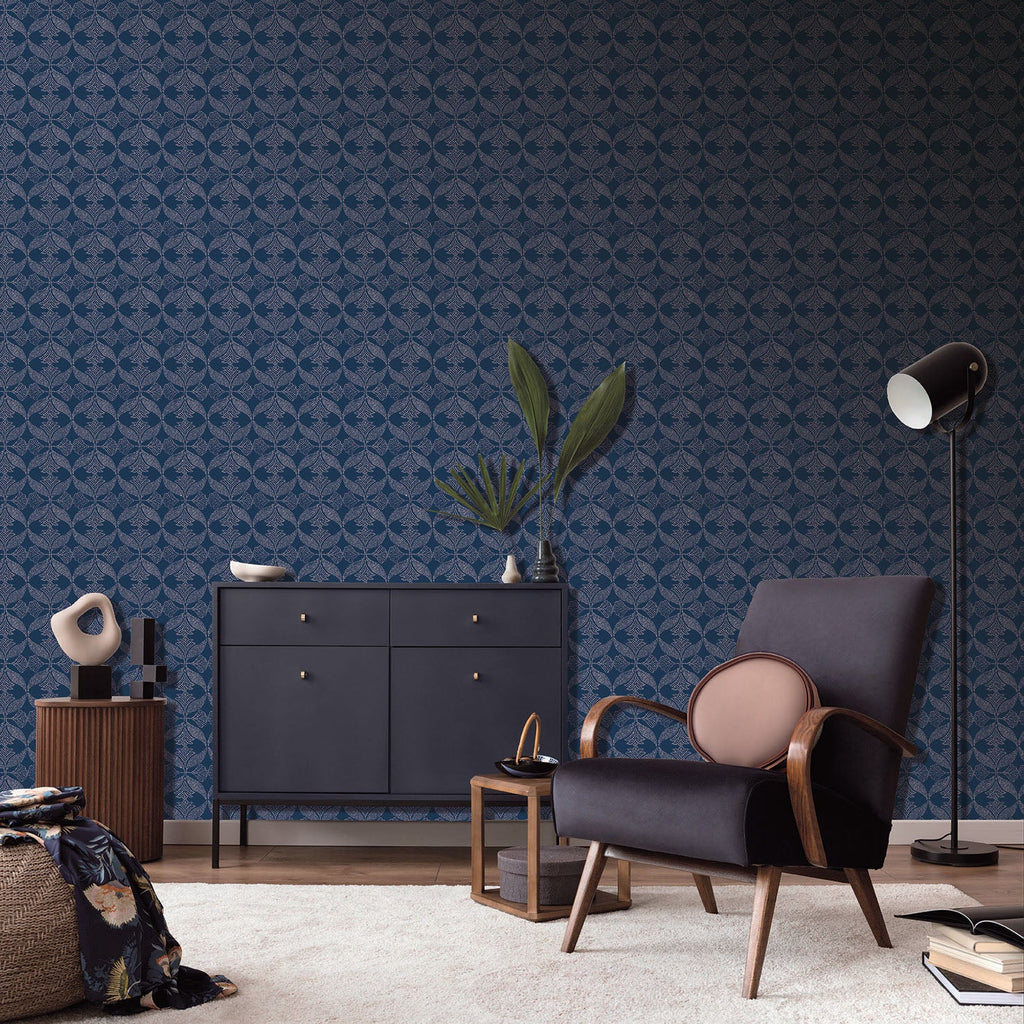 Ornament Wallpaper - Navy room view