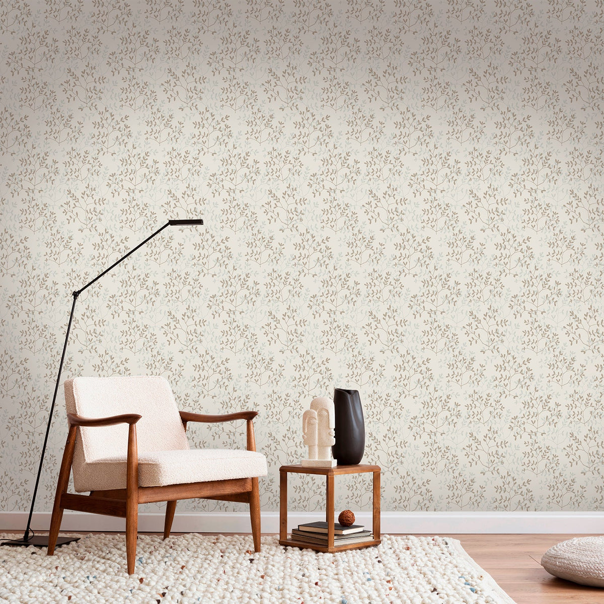 Antibes Branches Wallpaper - Light Gray room view