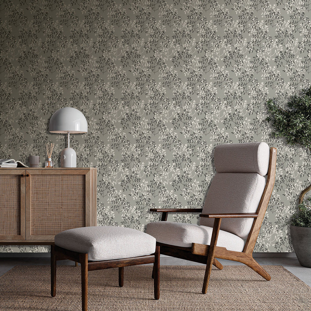 Antibes Branches Wallpaper - Gray room view