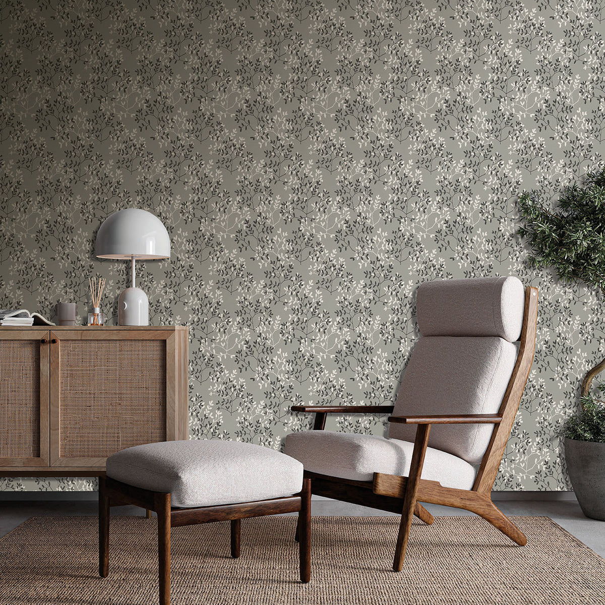 Antibes Branches Wallpaper - Gray room view