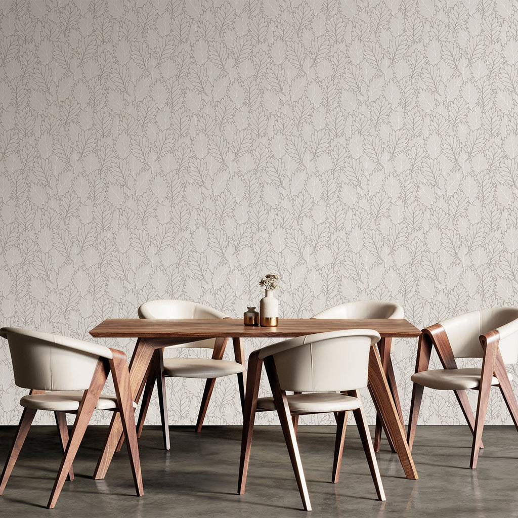 Quercus Leaves Wallpaper - Beige room view