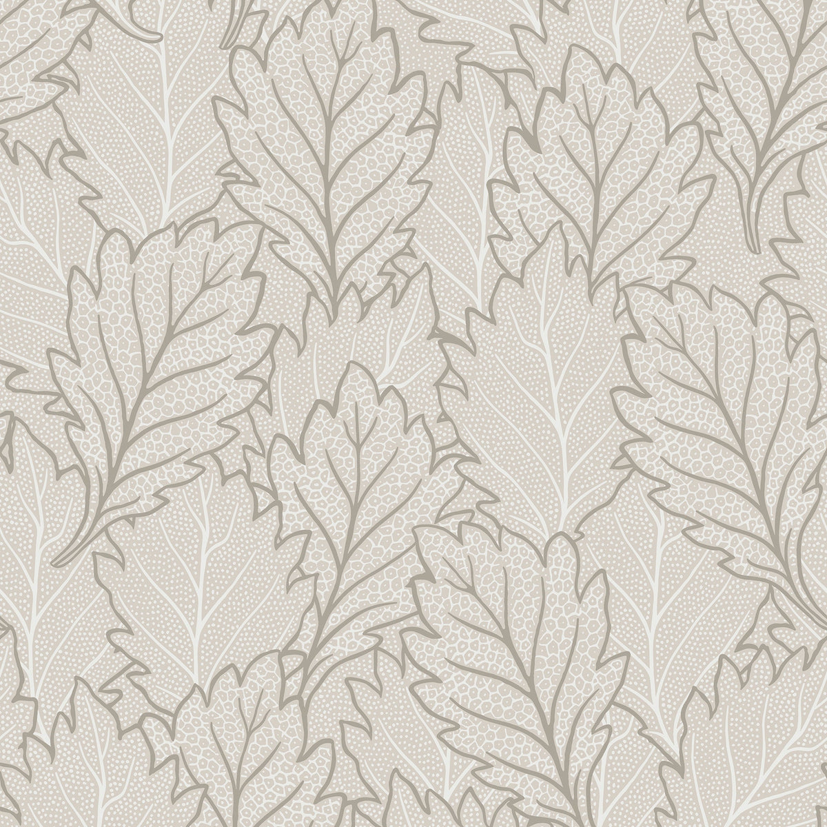 Quercus Leaves Wallpaper - Beige pattern