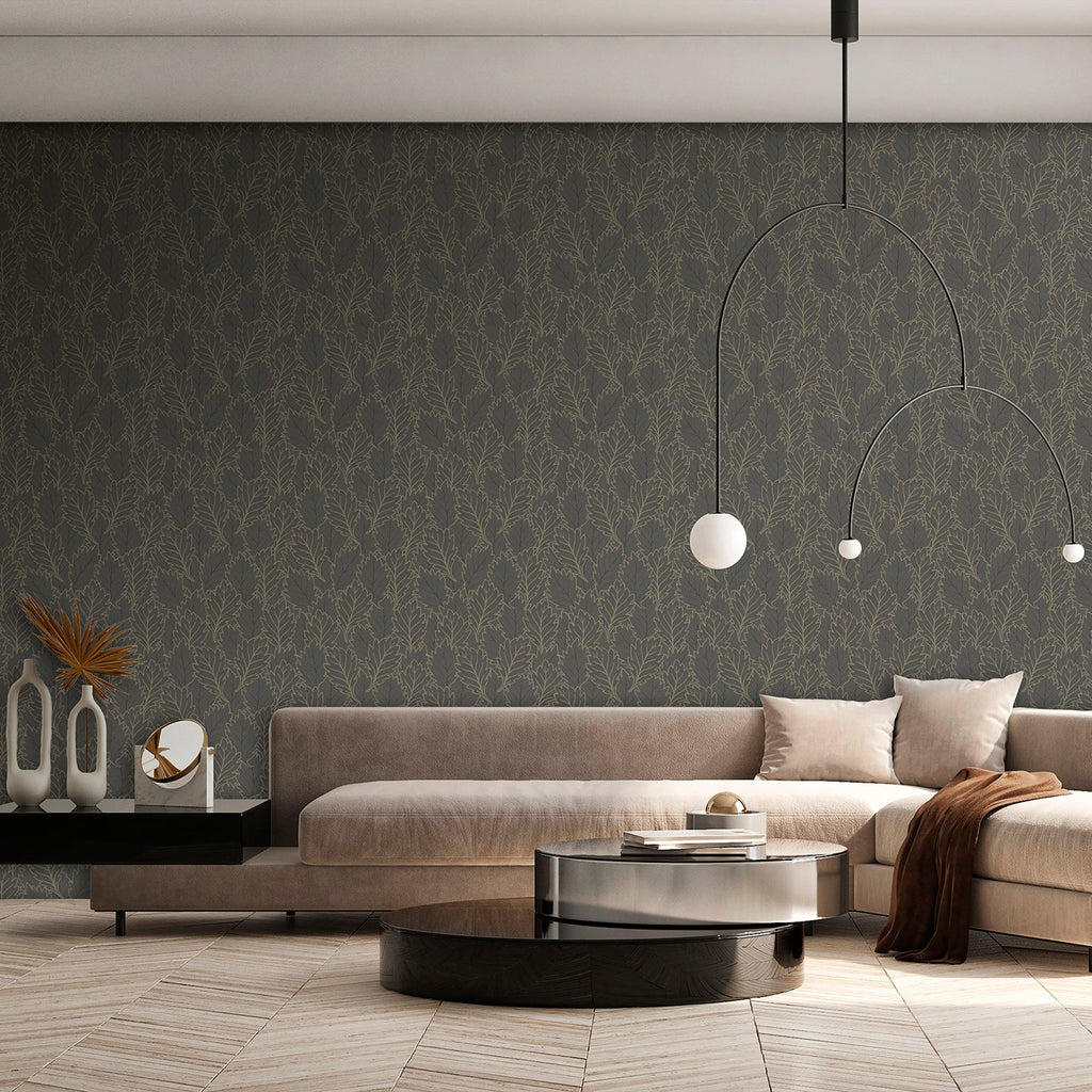 Quercus Leaves Wallpaper - Gray room view