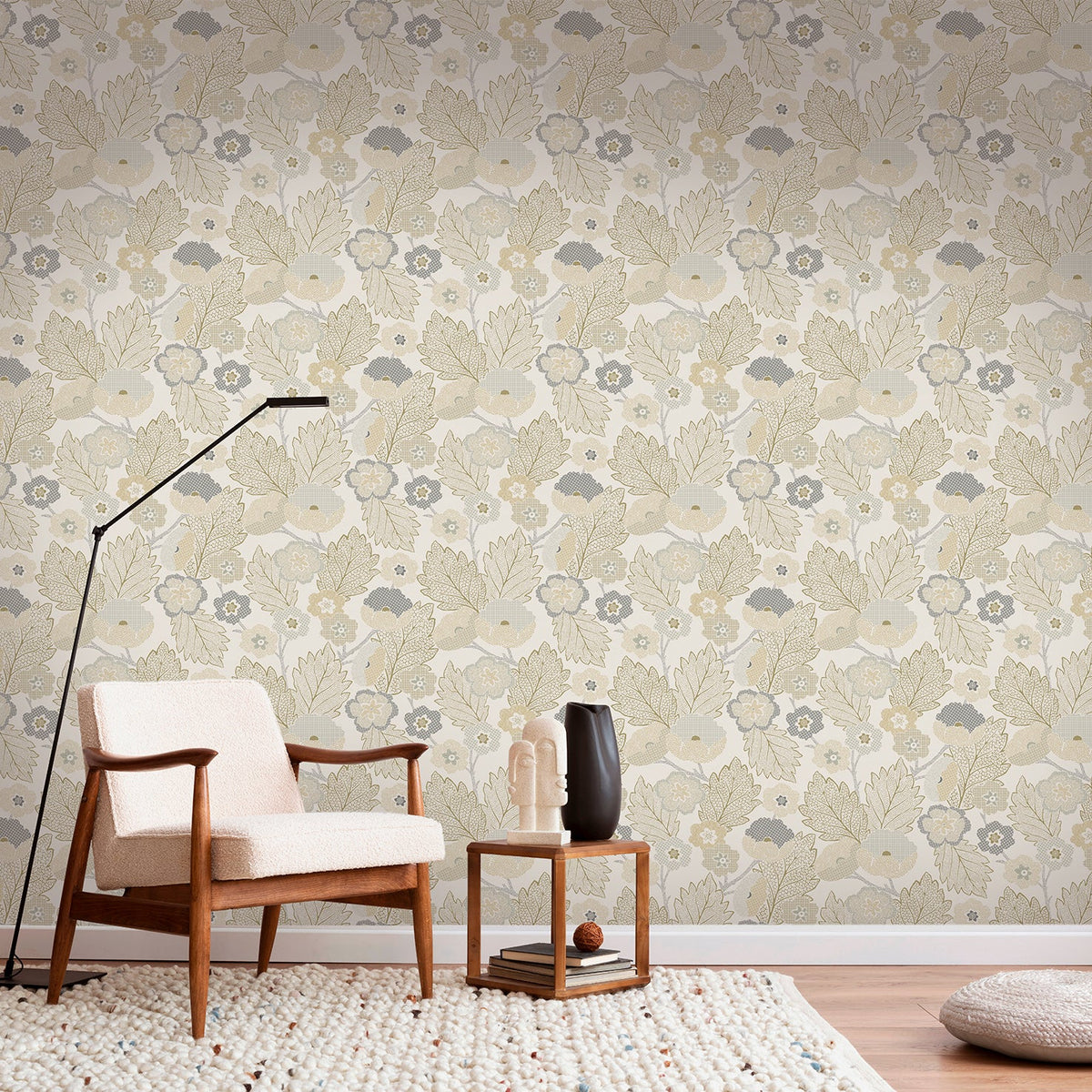 Antibes Flora Wallpaper - Beige room view