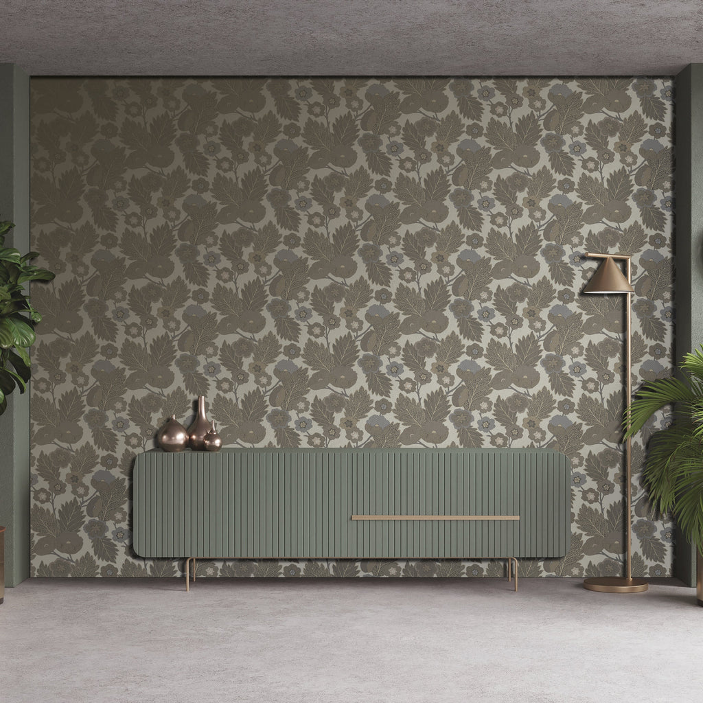 Antibes Flora Wallpaper - Gray room view