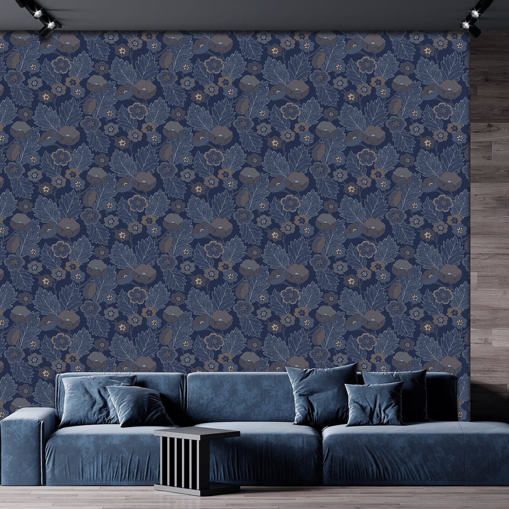 Antibes Flora Wallpaper - Navy room view