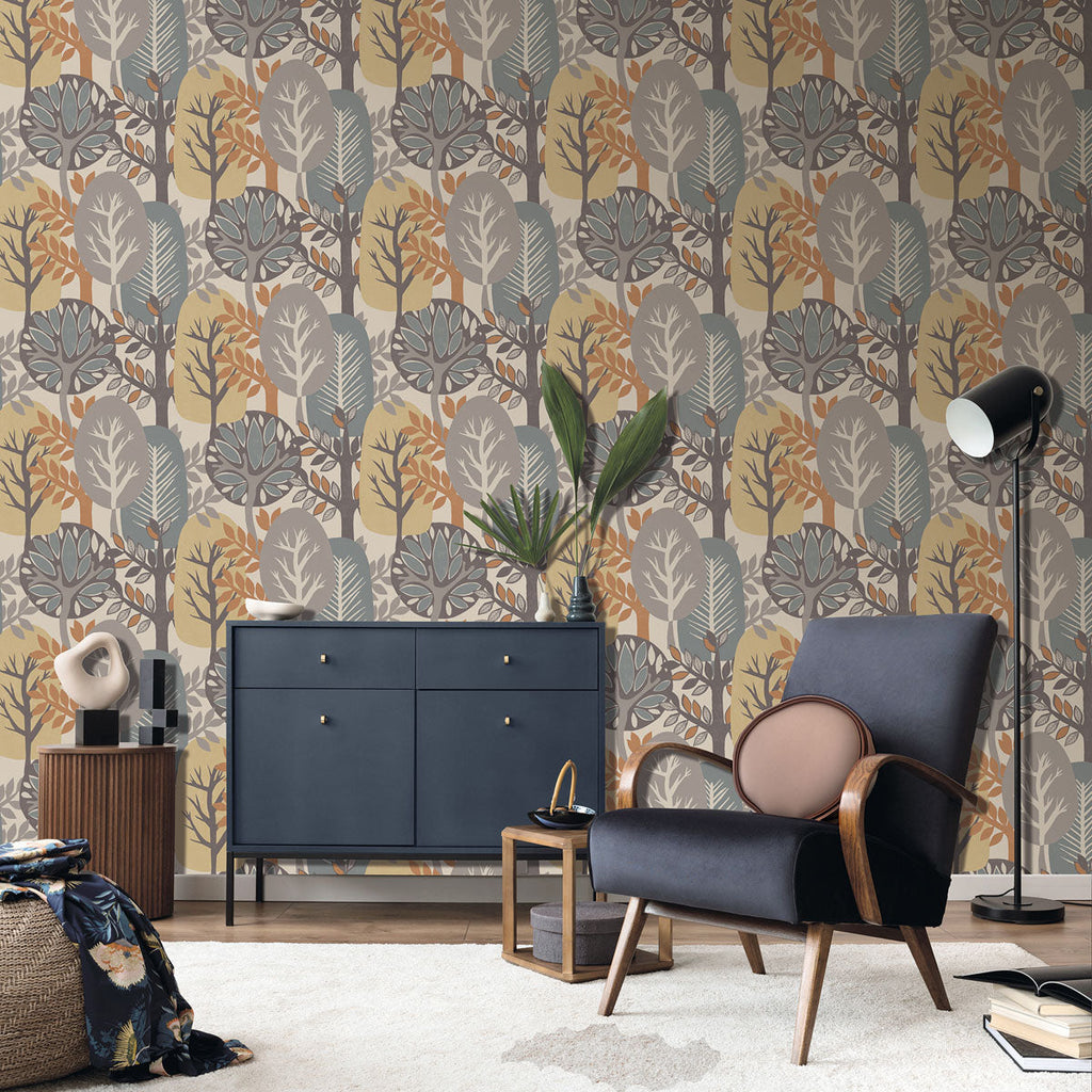 Antibes Nature Forest Wallpaper - Beige room view
