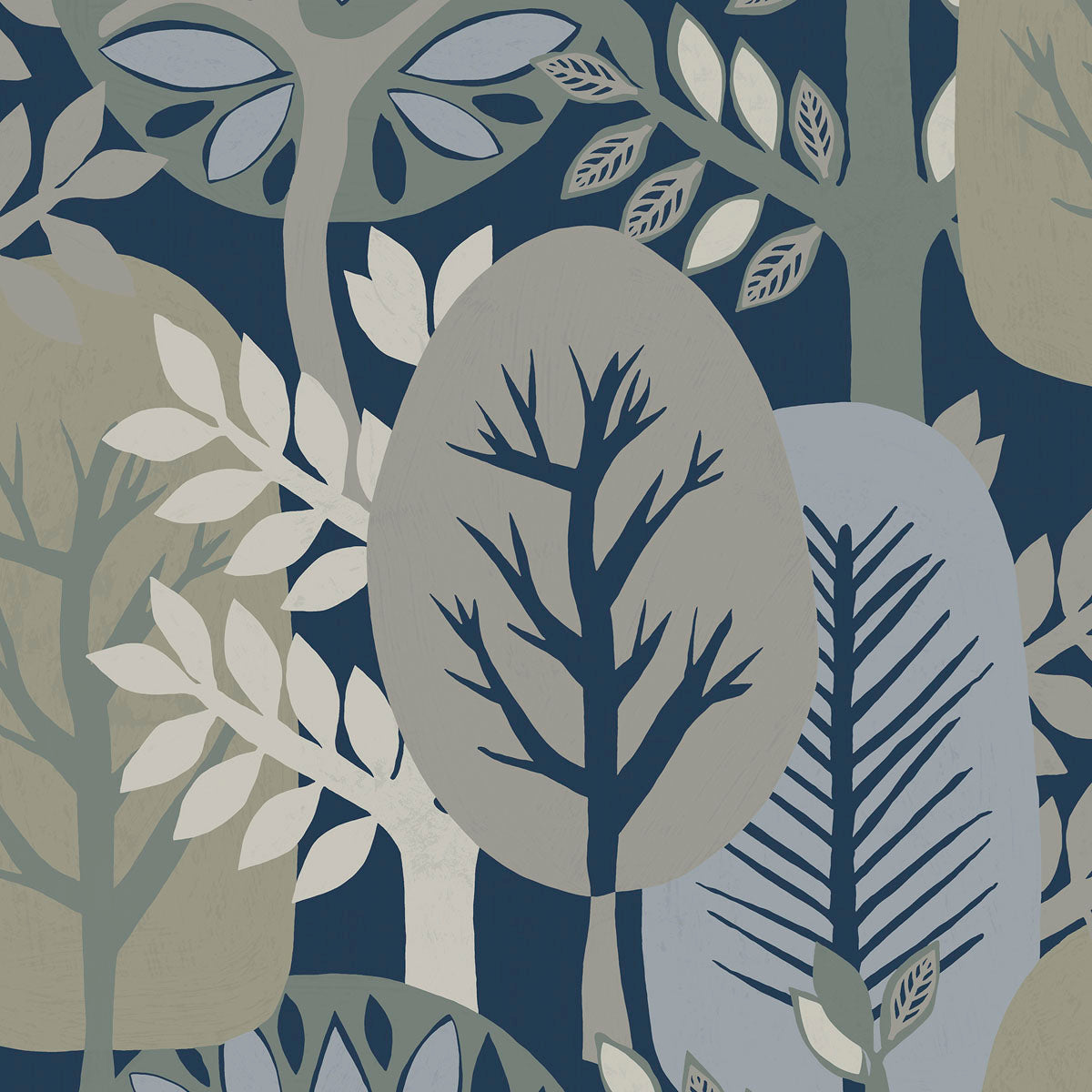 Antibes Nature Forest Wallpaper - Navy pattern