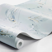 Load image into Gallery viewer, Sailboats Wallpaper in an interior setting