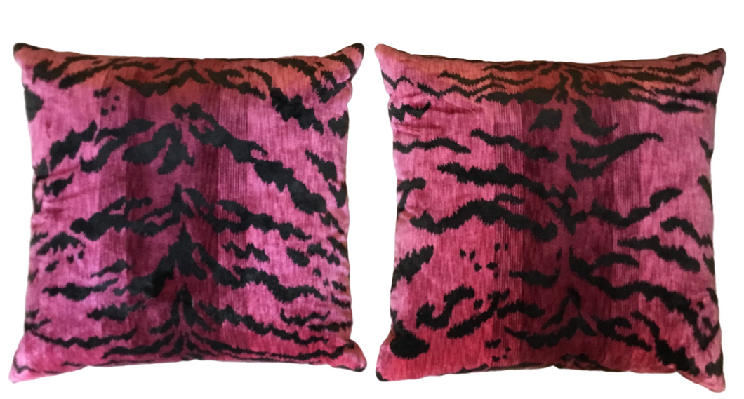 scalamandre tiger silk pink pillow pair