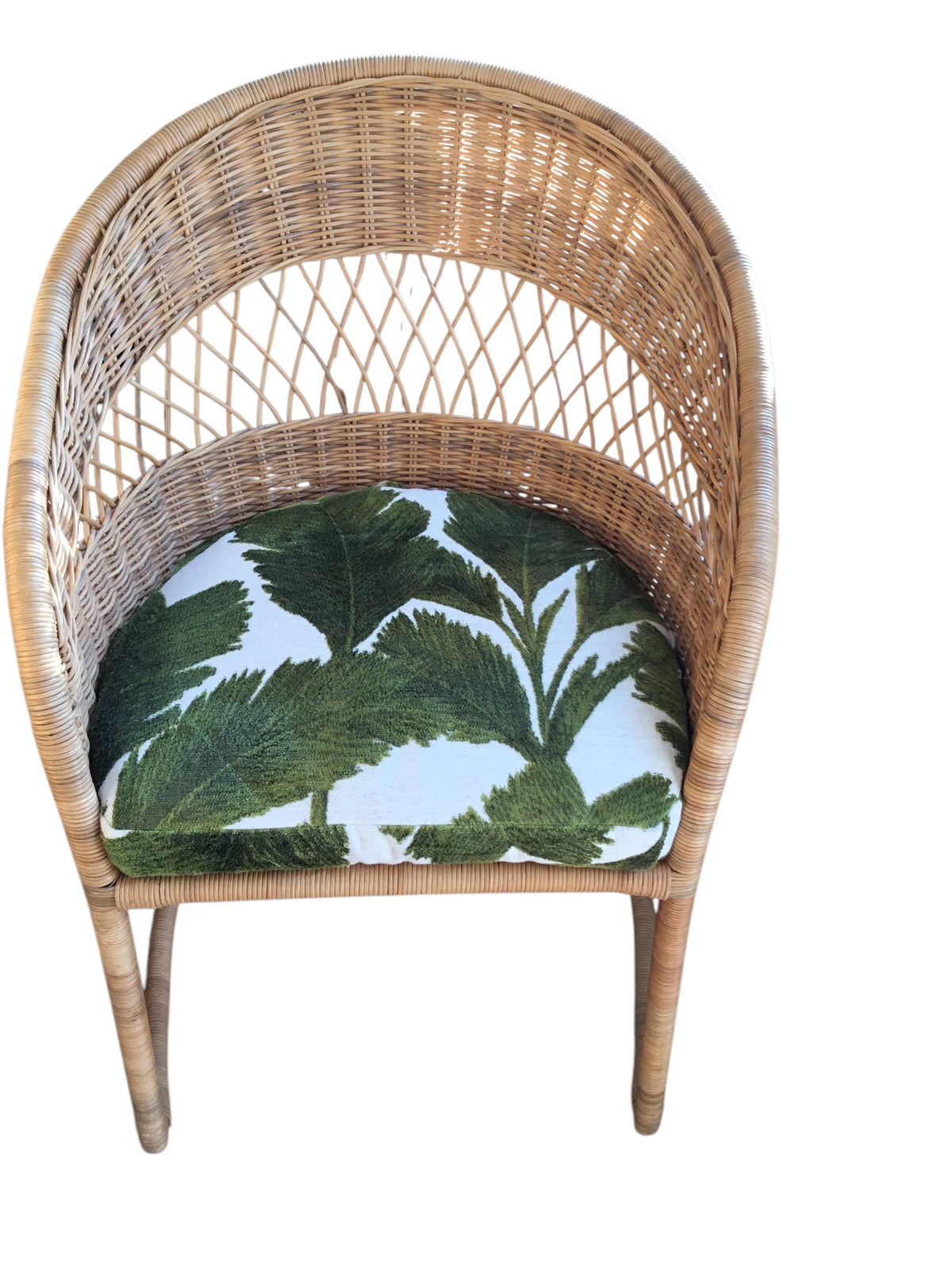 pair rattan dining chairs and fabric cushion