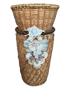 large basket with sea shells