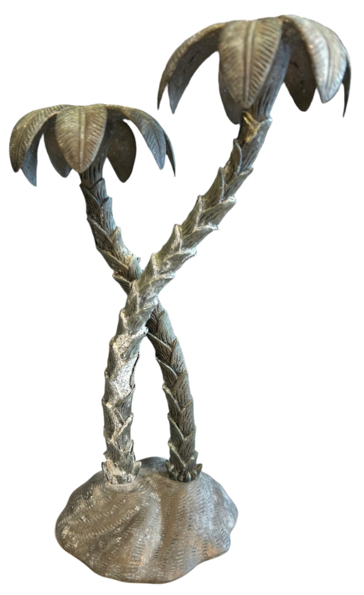 patina palm tree taper holder