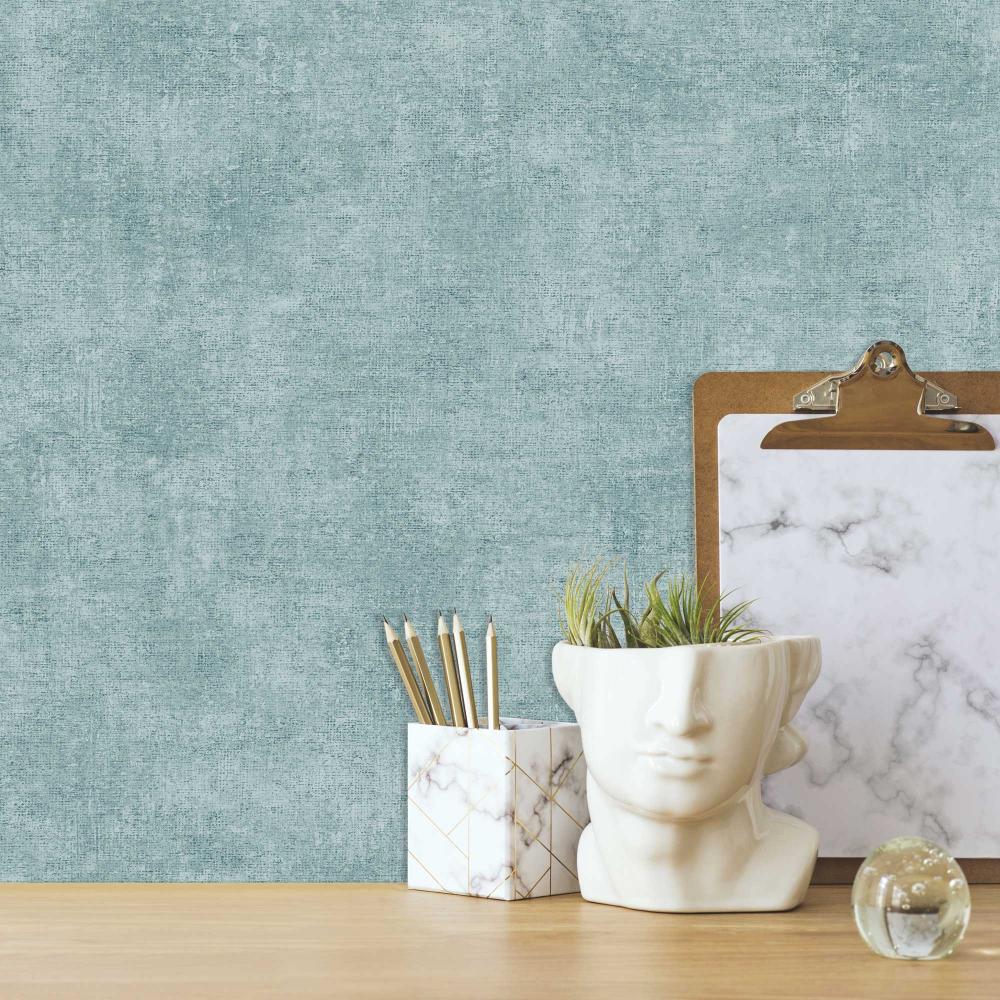 Glitter Infused Linen Texture Wallpaper - Blue room view