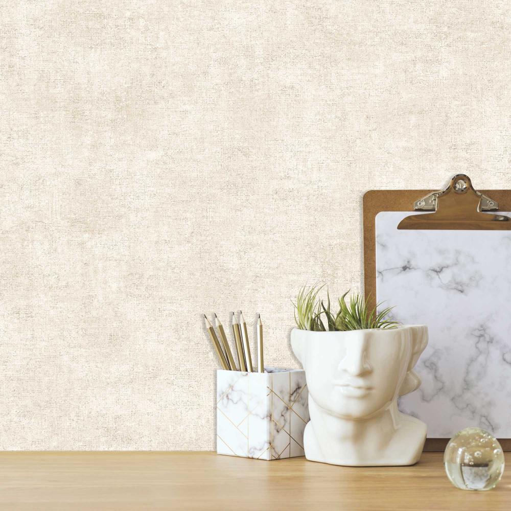 Glitter Infused Linen Texture Wallpaper - Beige room view