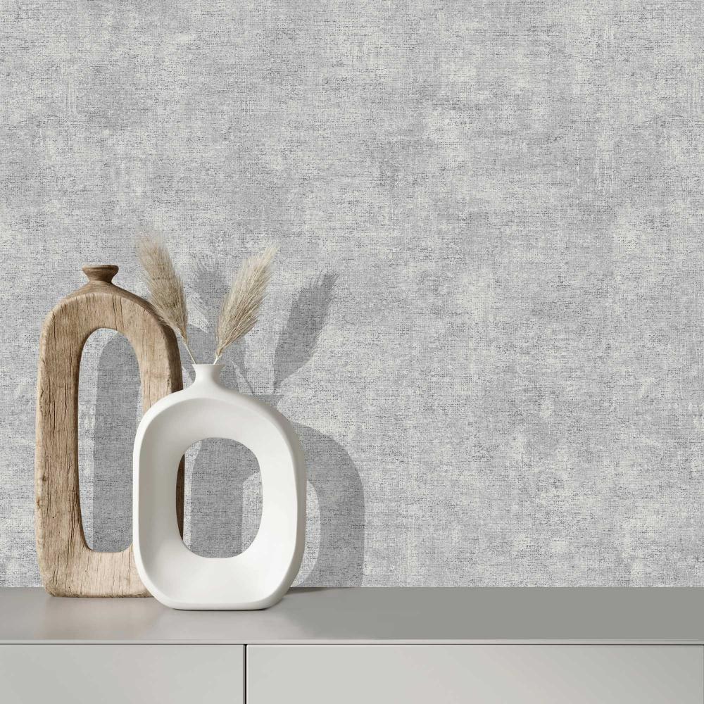 Glitter Infused Linen Texture Wallpaper - Grey room view