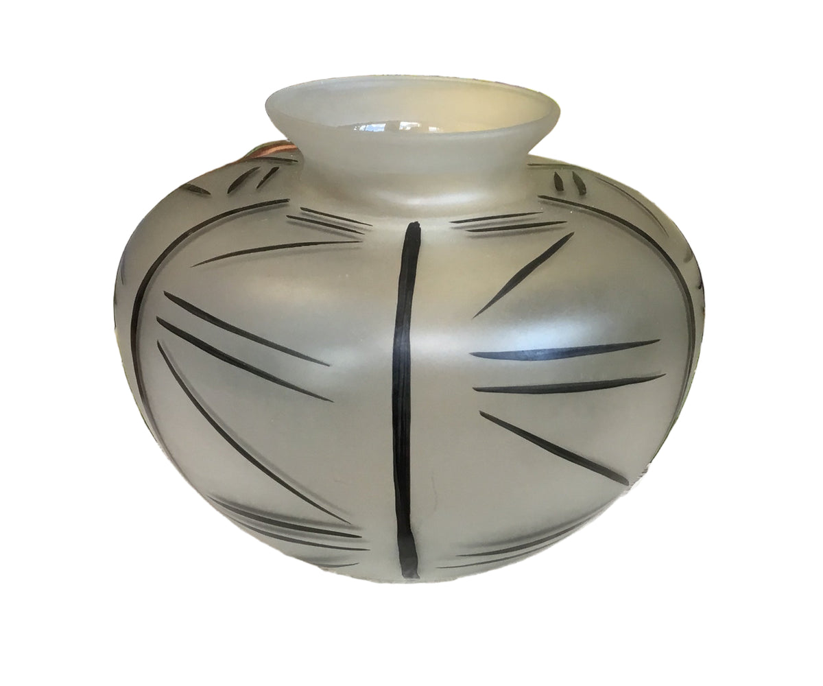 opague glass vase with handpainted details