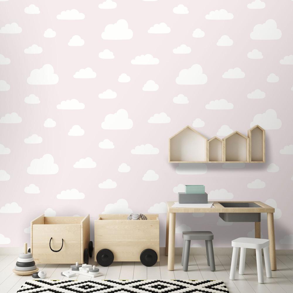 Clouds Wallpaper - Pink Pastel room view