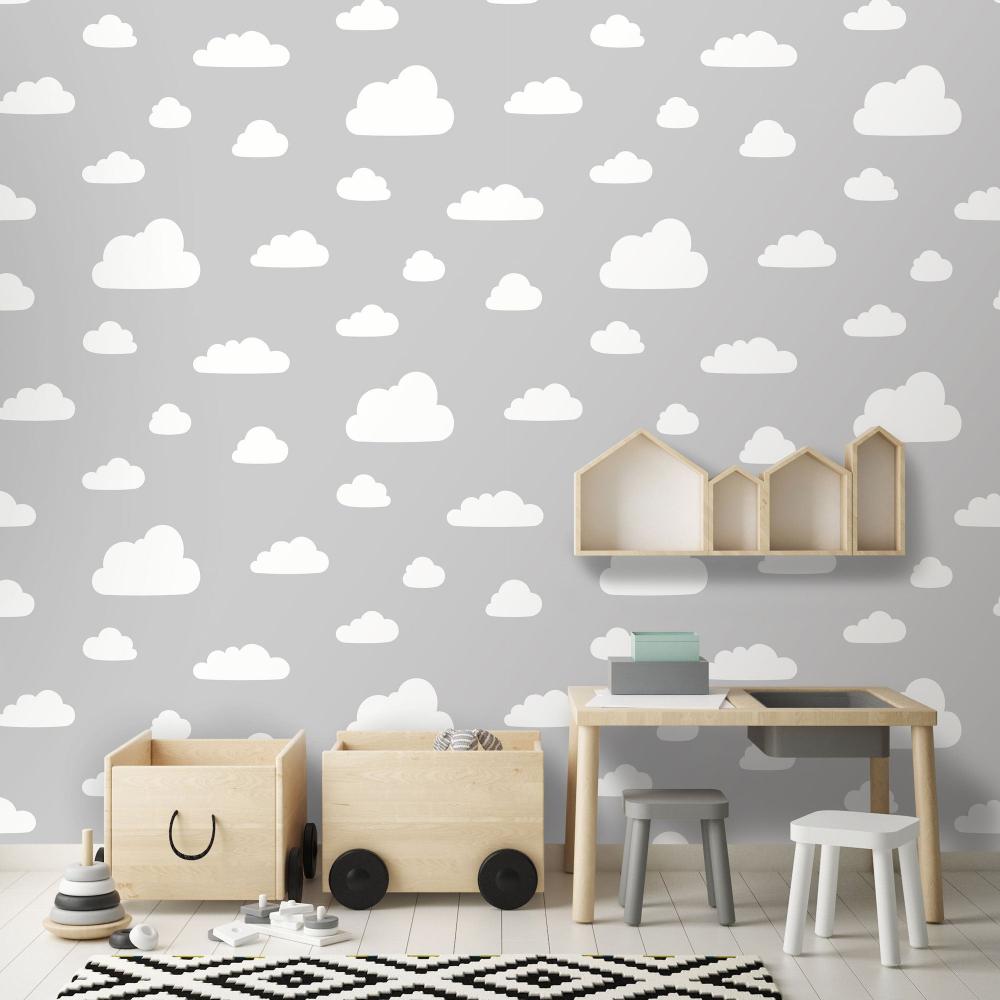 Clouds Wallpaper - Grey room view
