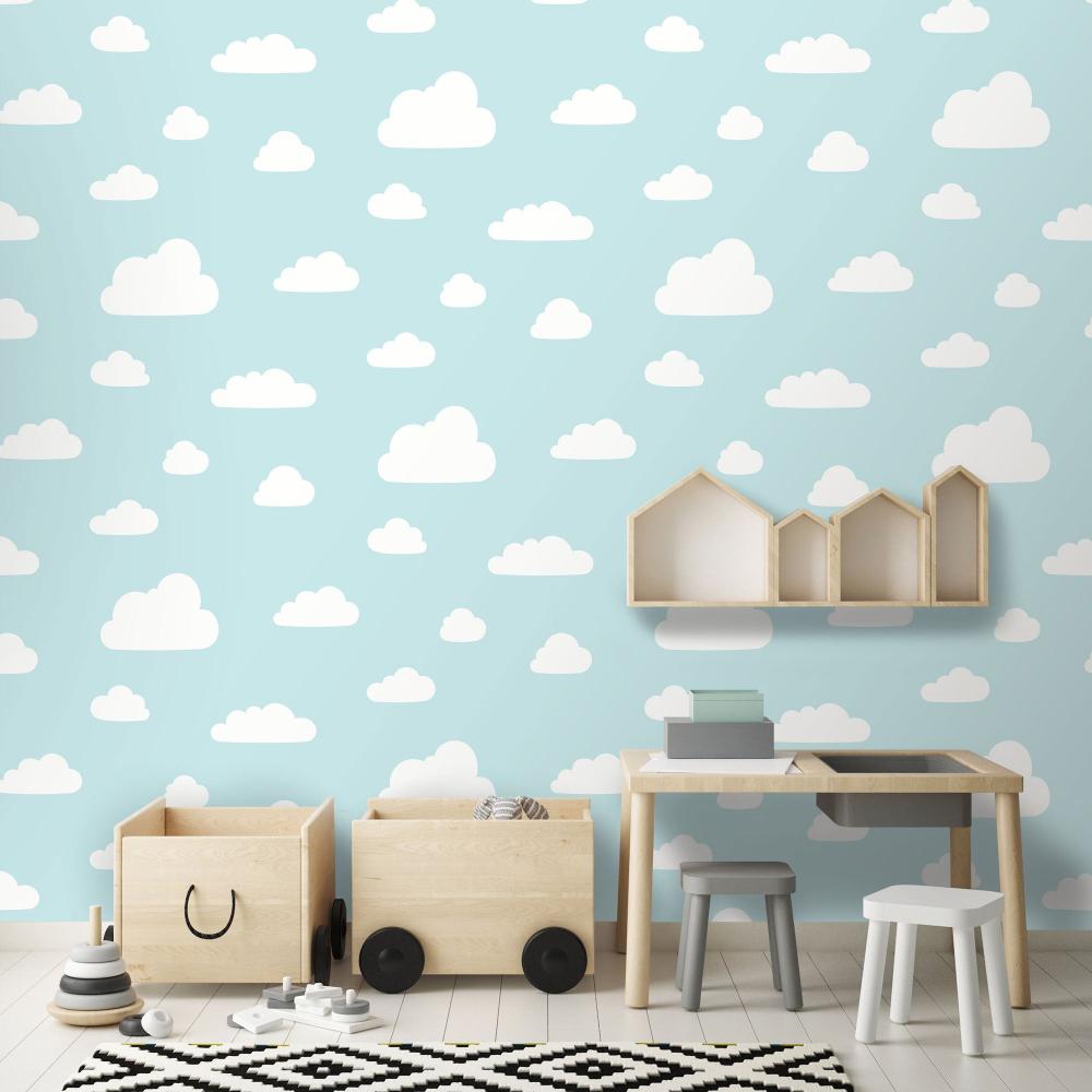 Clouds Wallpaper - Aqua room view