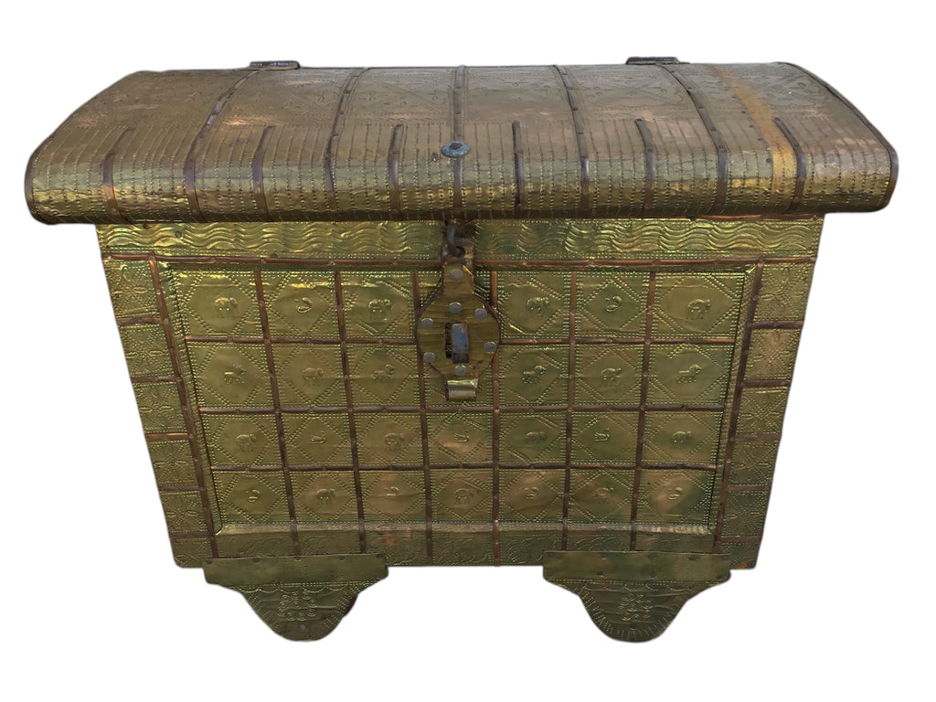 vintage copper & wood chest