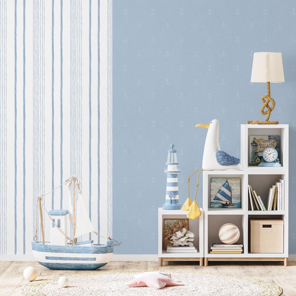 Anchors Away Wallpaper - Blue room view