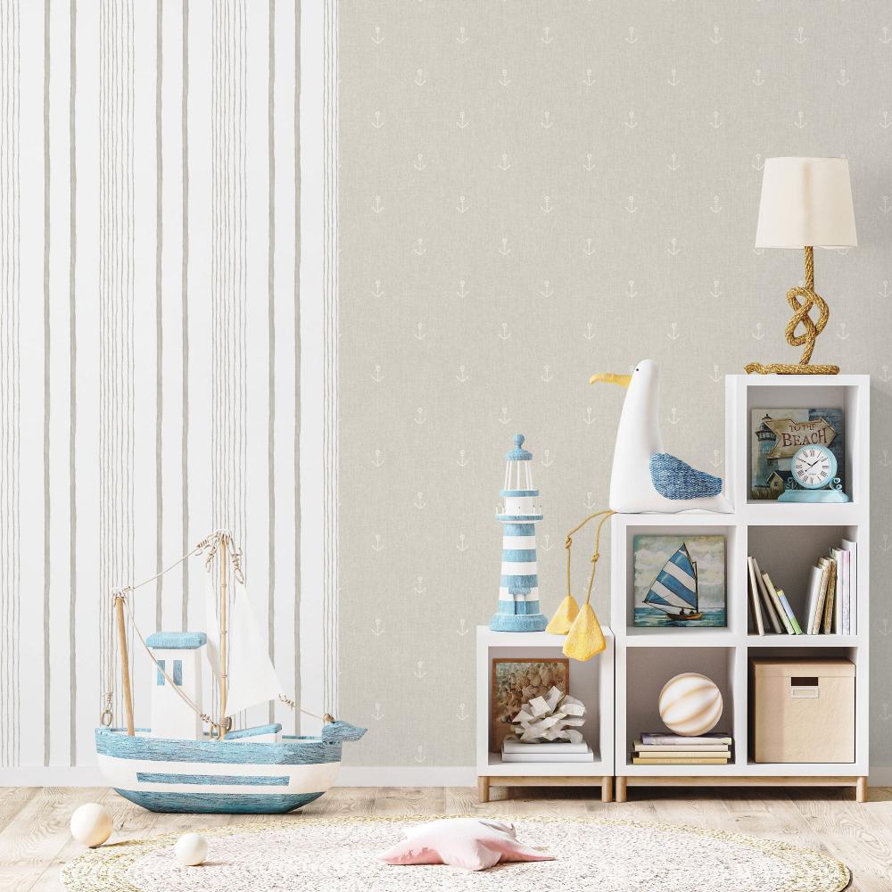 Anchors Away Wallpaper - Beige room view